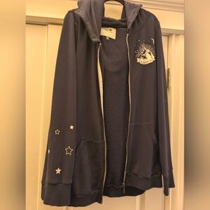 Navy Zip-Up Hoodie with Star Accents